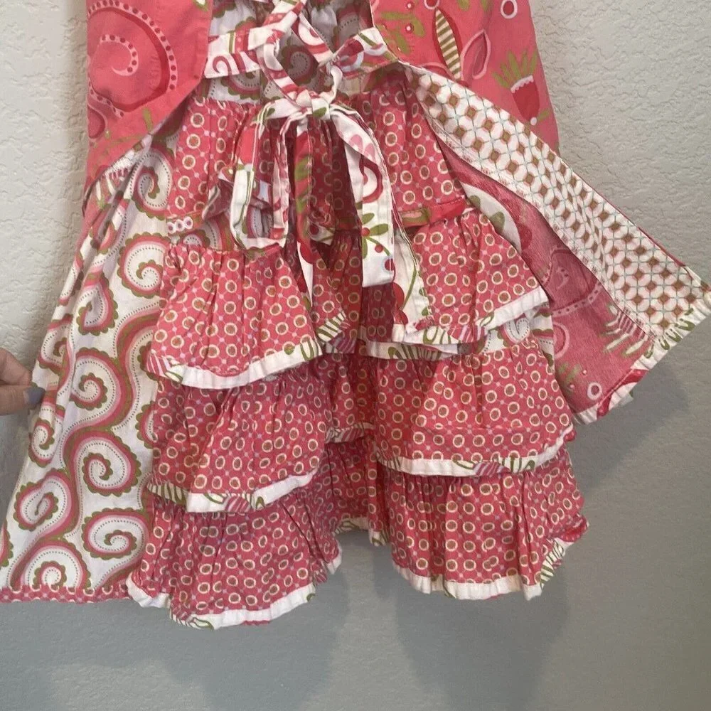 Jelly the Pug Dress Girls Size 6 Multicolor Tiered Ruffles sleeveless leaf